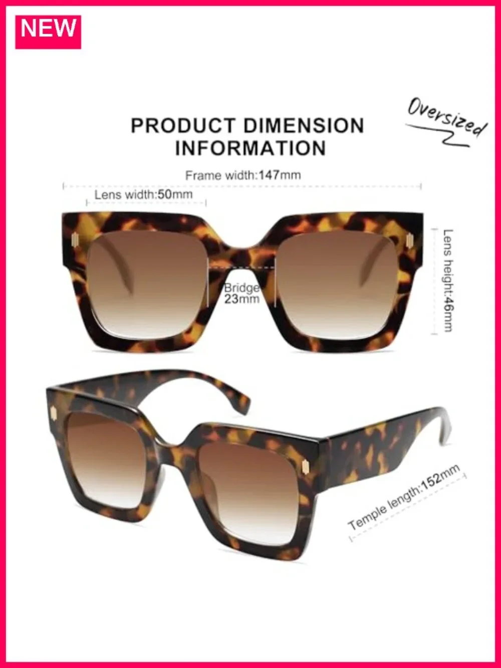 Oversized Square Sunglasses UV400 Protection